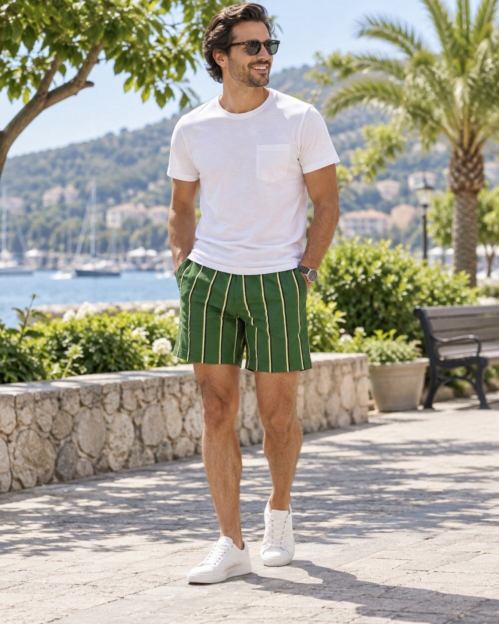 Parke & Ronen 5” Stretch Shorts green stripe Men’s Size 32